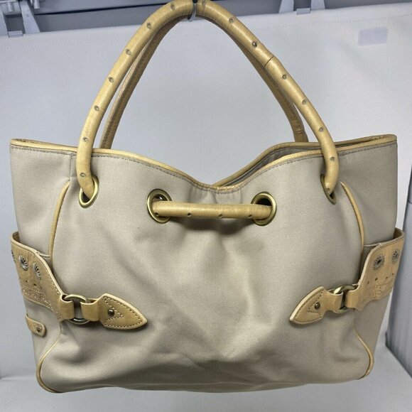 Cole Haan Handbags - Cole Haan Large Beige Canvas and Leather Hand Bag